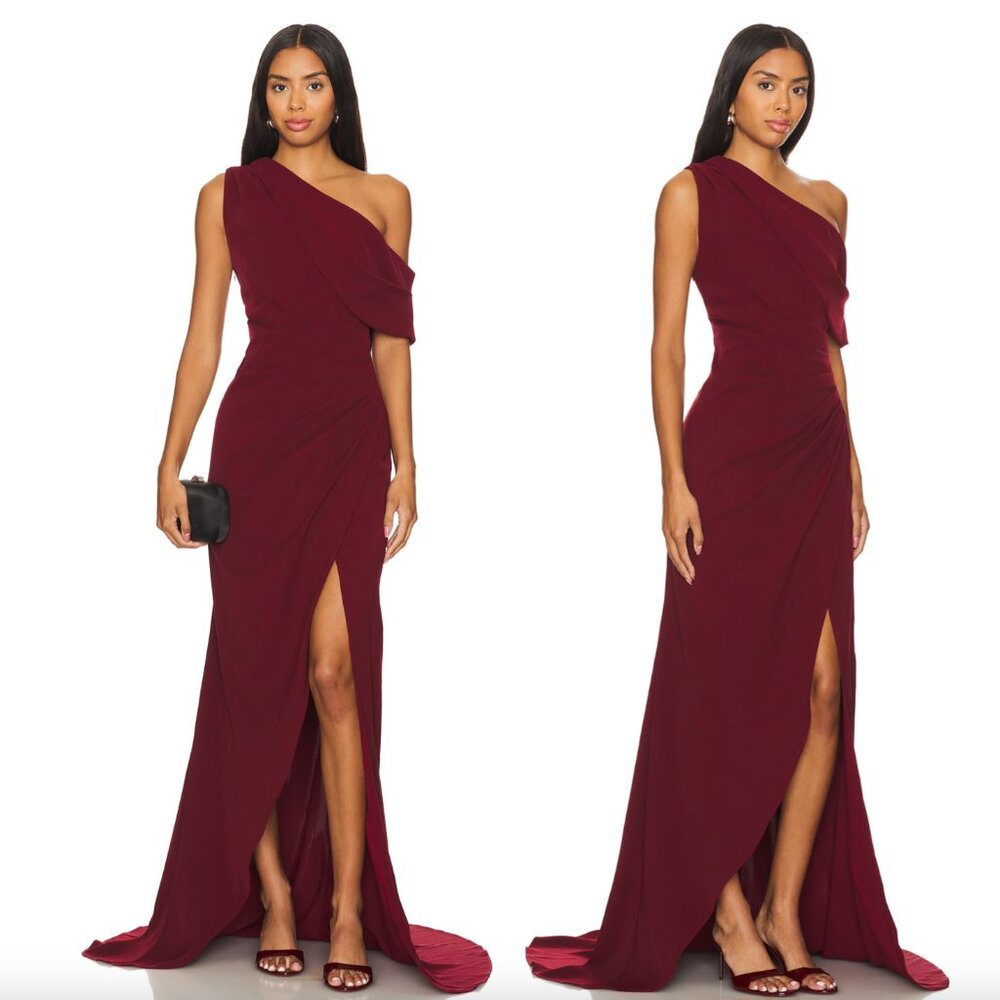 Elliatt One-Shoulder Burgundy Red Maxi Gown - Picture 2 of 8